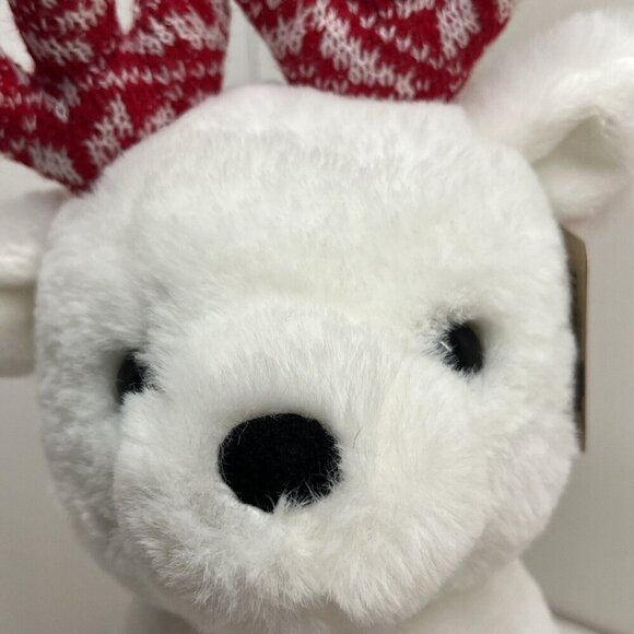 Aurora Christmas Holiday Merry Reindeer Festive Stuffed Animal White Red NWT - Picture 7 of 11